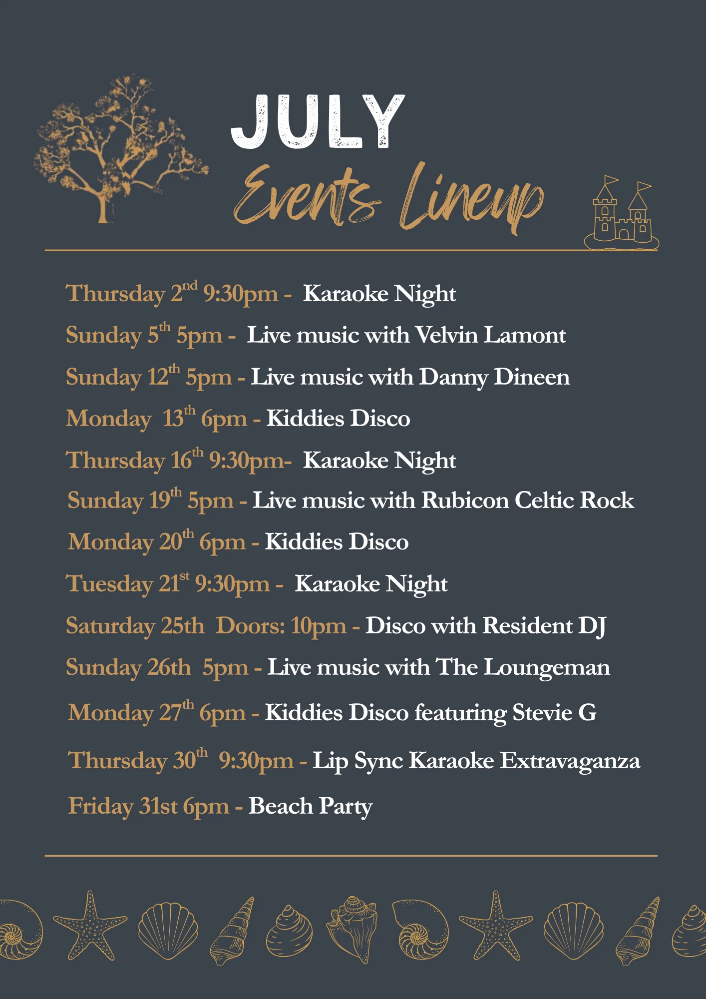 July events at Courtmacsherry Hotel — Karaoke Night, live music, and Courtmacsherry Harbour Festival (25 July–3 Aug