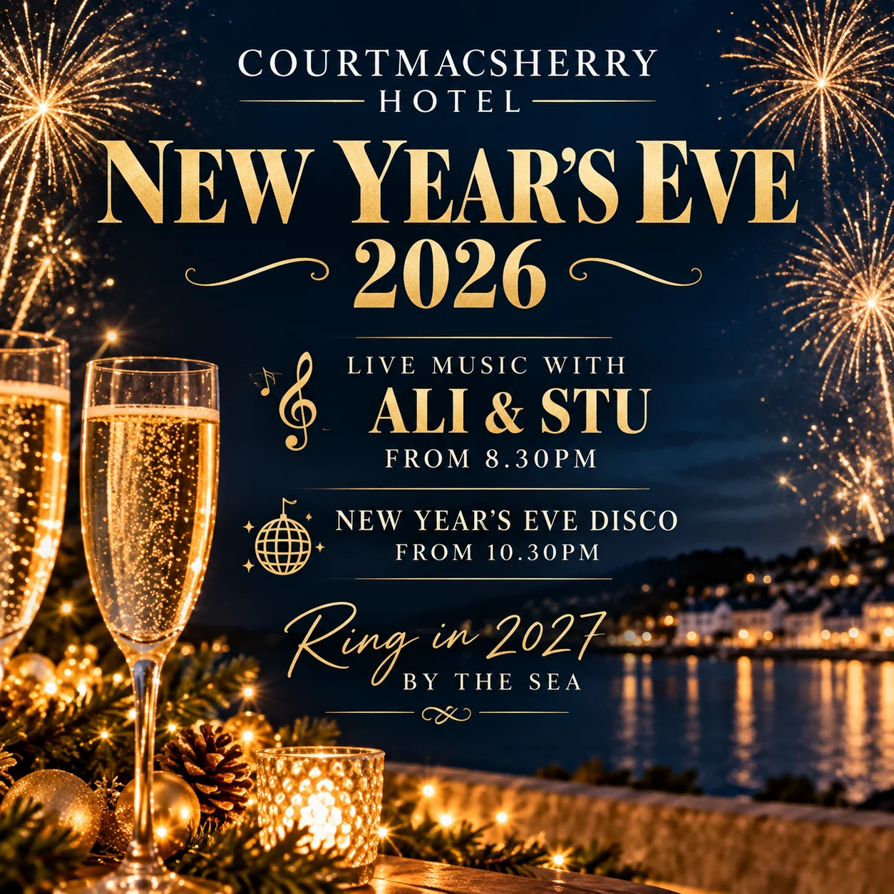 New Year’s Eve 2026 at Courtmacsherry Hotel with live music and disco